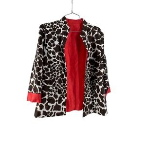 Reversible Jacket Animal Print Orange Silk Blend Collarless Blazer